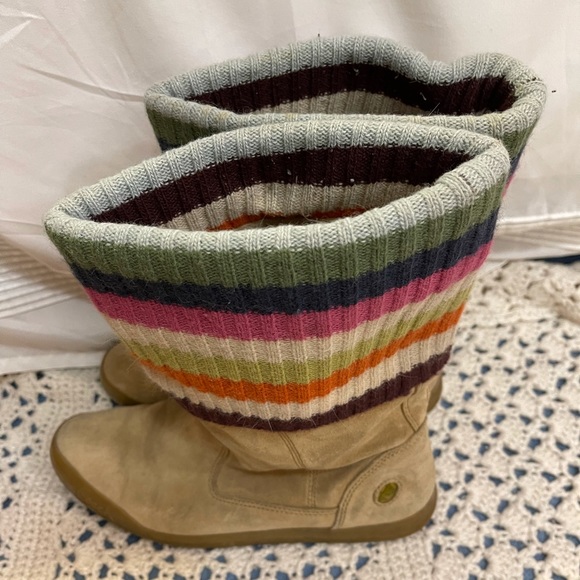 COACH Tatum Suede Rainbow Striped Leather Boots - Picture 3 of 10